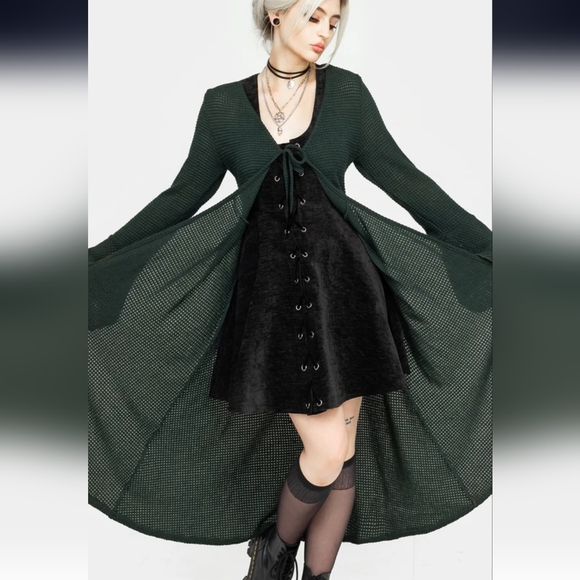 Xana Textured Tie Front Long Cardigan - Green - Picture 6 of 7